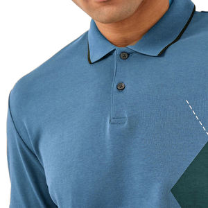 เสื้อยืดแบบถักสำหรับผู้ชายเสื้อยืดแบบลำลองแขนสั้นเสื้อยืดสีบล็อกด้านหน้ามีซิปเสื้อสไตล์วินเทจสีล้วนมีกระเป๋า - Product Image 6