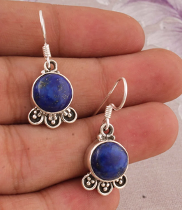 Buena calidad Lapis Gemstone 925 Sterling Silver Wedding Pendientes de plata antigua para regalo de aniversario - Product Image 4