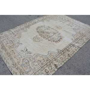 Alfombra turca Vintage Beige 5,9 X 8.7ft Tejido plano de lana con patrón de retazos para decoraciones de sala de estar - Product Image 2