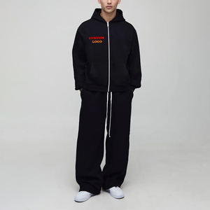 Survêtement à fermeture éclair pour hommes, poids lourd 100% coton 400 GSM Logo brodé personnalisé de qualité supérieure surdimensionné confortable 2 pièces ensemble - Product Image 6