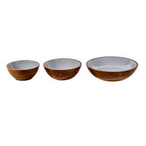 Tazones de Coco Hechos a Mano Ecológicos al por Mayor, de Madera de Mango Natural, con Interior Esmaltado Blanco, Decorativos y Festoneados - Product Image 2