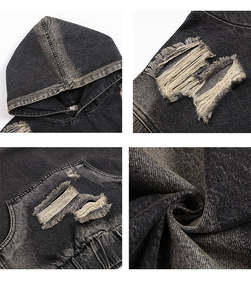 Jersey recortado lavado de algodón pesado de los fabricantes, ropa de calle, Sudadera con capucha desgastada de gran tamaño con hombros caídos para hombre. - Product Image 4