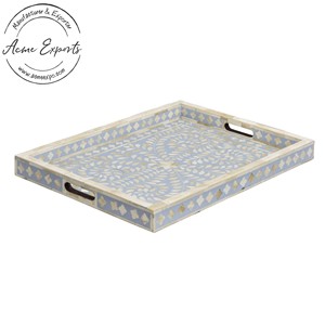 Bandeja Decorativa de Lujo con Incrustaciones de Hueso, Patrón Elegante Hecho a Mano, Acabado Liso, Organizador Estilizado para Mesa de Centro, Decoración del Hogar - Product Image 1