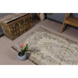 Vintage Area Rug 3.9x7.1 ft (118x217 cm), Turkish <b>Brown</b> Camouflage <b>Wool</b> Rug - Product Image 5