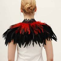 Chal de Encaje Suave con Plumas, Estilo Gótico, Cosido a Mano, Unisex, para Disfraces de Carnaval, Halloween, Mascarada, Cosplay