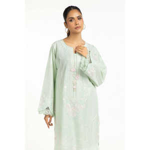 Camisa y Pantalón Bordados en Cambray Verde Claro para Mujer, Primavera/Verano - Product Image 1