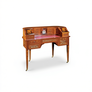 Bureau de secrétaire en bois de mahogany massif avec huche, bureau d'écriture rectangulaire en mahogany brun, rangement organisé, garantie 1 an - Product Image 2