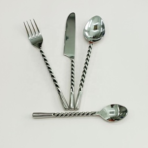 Silver Mirror Polished Handmade Design Twisted Flatware <b>Sets</b> handmade half twist handle <b>Cutlery</b> <b>Set</b> - Product Image 1