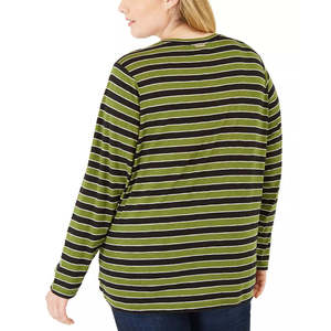 T-shirt girocollo a righe da donna Michael Kors taglie forti 0X, lunga, casual, in cotone e poliestere, con stampa ricamata, verde - Product Image 2