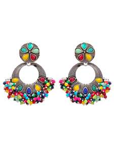 Pendientes colgantes de cuentas multicolores de alta calidad, accesorio de moda Chapado en plata oxidada de alta calidad para mujer - Product Image 2