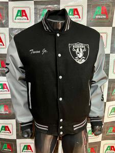 Veste de motard en laine, manches en cuir PU, patchs de travail personnalisés, broderie lourde, côtelée, confortable, chaud, grande taille - Product Image 6