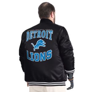 Chaqueta universitaria de béisbol para hombre G-III Sports by Carl Banks, negra, de los Detroit Lions, con gráfico adaptativo del equipo, de satén y cierre completo a presión. - Product Image 2