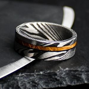 Anillo de Bodas de barril de whisky de Damasco de acero transparente personalizado, joyería de acero transparente hecha a mano para mujer, regalo de compromiso - Product Image 5