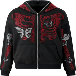 Người Đàn Ông Của & Phụ Nữ Của Y2K Đầy Đủ Zip up Hoodie Quá Khổ <span class=keywords><strong>Skull</strong></span> Skeleton Áo Áo Khoác Với Gothic Phong Cách 100% Cotton Rửa Sạch Kỹ Thuật - Product Image 1
