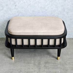KBH GDSF013 <b>Ottoman</b> <b>Stool</b> with Removable Fabric- Covered Cushion Luxury Antique Ash Wood Frame for Entry Bedroom Hospital Use - Product Image 5