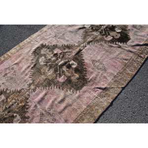 Vintage <b>Turkish</b> <b>Rug</b> Large 5.4 X 10.7ft Pink Brown Wool with Abstract Pattern Patchwork Design for Hallway Room Latex Backing - Product Image 5
