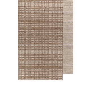 Alfombra de Lana Tejida a Mano con Diseño de Contornos en Color Marfil, Rectangular, Abstracta y a Rayas, para Sala de Estar, Pasillo o Entrada - Hwl-449 - Product Image 4