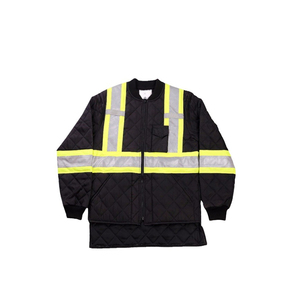 Men's Hi Vis Reflective Safety <b>Jacket</b> Polyester Workwear with Yellow <b>Silver</b> Stripes Quilted Design - Product Image 1