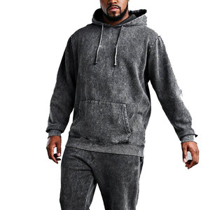 Acid Washed <b>Heavy</b> Cotton Fleece Sweatsuit Custom Logo Men Two Piece Set Hoodie and Sweatpants Streetwear Outfit - Product Image 1
