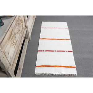 Tapis vintage 1,7 x 3,9 pieds, petit tapis turc, tapis en laine camouflage blanc - Product Image 3