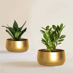 Ensemble de 2 pots de fleurs modernes et élégants en métal doré pour hôtels et jardins, vase décoratif pour la maison, accessoires de décoration - Product Image 4