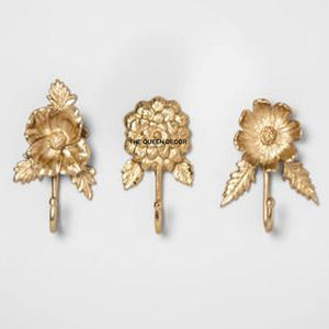 <b>Hangers</b> Set Of 3 Rustic Minimalist New Look Pattern Coats <b>Hangers</b> Flower Designer Gold Plated Aluminium <b>Wall</b> Hanging Hooks - Product Image 1