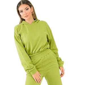 ชุดเซ็ทลำลองสำหรับผู้หญิง 2 ชิ้น เสื้อฮู้ดครอปแขนยาวและกางเกงจ็อกเกอร์ ผ้าฟลีซระบายอากาศ 100% ผ้าฝ้าย เหมาะสำหรับฤดูหนาว - Product Image 4