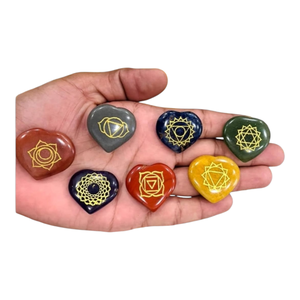 Juego de Piedras con Forma de Corazón de los Siete Chakras con Símbolo de los Siete Chakras Grabado, Kit de Cristales Curativos, Artículos de Feng Shui, Piedras Pulidas para la Palma de la Mano - Product Image 1