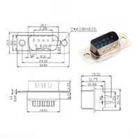 Conector VGA Durui DB-9 Macho de 9 Pines, Doble Fila, Carcasa de Acero Inoxidable, Contactos de Aleación Plateada, Rectangular, IP55, 12A, Conexiones por Cable