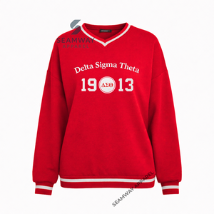 Delta |   Sigma |   Sweat-shirt décontracté en coton pour femme Theta Sorority, pull à col rond, style universitaire, surdimensionné, brodé - Product Image 2