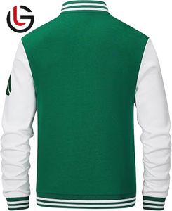 Collège étudiant université veste pour hommes Chenille Logo Baseball Letterman vert laine corps blanc cuir manches col montant toile - Product Image 3
