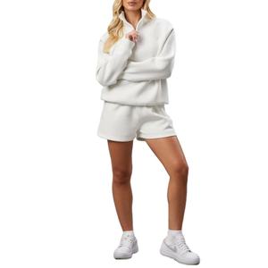Custom Design Women's Track Top Relaxed Fit Funnel Neck 1/4 <b>Zip</b> Embroidered Gym Crop Top Off Shoulder <b>Sweatshirts</b> - Product Image 1