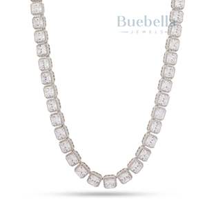 Collar de cadena de tenis de corte princesa con diamantes de moissanita de 5mm chapado en oro de 14 quilates de plata 925 para hombre, producto de gran oferta - Product Image 4