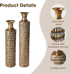 กระถางดอกไม้และขวดเหล็กสไตล์อินเดียที่หรูหราทำด้วยมือลายนูนพื้นผิวต่ำ - Product Image 3