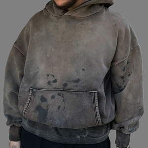 Sudadera con Capucha para Hombre, Estilo Vintage, Lavado Ácido, 350 GSM, Gruesa, Decolorada por el Sol, Desgastada, con Parches, Bordado, Pedrería y Diseño Digital - Product Image 6