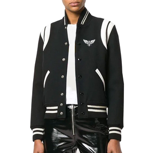 Relaxed Fit Embroidered <b>Short</b> College Varsity <b>Jacket</b> for <b>Women</b> Woolen ODM Warm Feminine Fit Soft Lining Long <b>Sleeve</b> Lightweight - Product Image 6