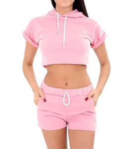 Derniers modèles de ensembles pour femmes, sweat-shirt à capuche court avec fermeture éclair et short, impression de logo personnalisée, ensembles unis pour femmes, service OEM - Product Image 3