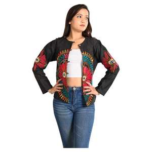 Veste en jean réversible teinte à la main pour femme, broderie bohème, design indien, tendance, décontractée, pour toutes les saisons, doublure en coton - Product Image 5