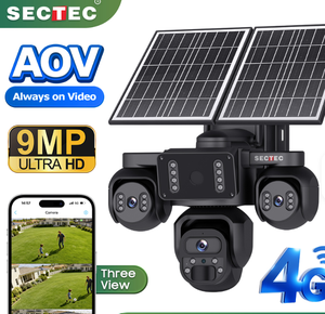 (T&D) SECTEC Ubox AOV IP66 Cámara Solar con Triple Lente 3 PTZ, Tarjeta SIM 4G, Batería Solar, Tres Pantallas, 9Mp, Alarma PIR, Funcionamiento Continuo 24/7 - Product Image 3