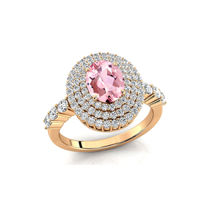 Natural Paved Diamond & Morganite Gemstone Rings in 14k Solid Gold Fine Engagement Halo Rings Manufacturer Jewelry For <b>Wife</b> - Product Image 4