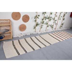 Alfombra Turca de 3x13 pies, Alfombra Kilim, Alfombra Beige del Suroeste, de Lana - Product Image 4