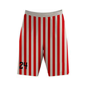 กางเกงขาสั้นผู้ชายแถบสีแดงและสีขาวแบบซับลิเมชันปรับแต่งได้-ระบายอากาศน้ำหนักเบาสำหรับกีฬาชุดลำลอง - Product Image 1