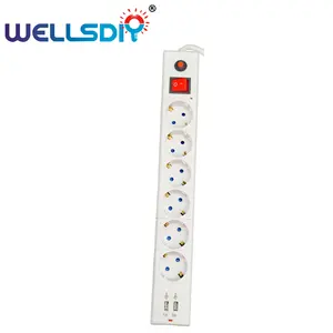 Wells High Quality 6 Way Euro Type Socket Power Strip With Switch