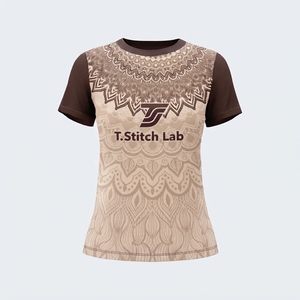 Camiseta de Mujer con Diseño Tribal, Colores Sólidos, Transpirable, Ligera, Cuello Redondo, Manga Corta, Logotipo Personalizado, Nueva Llegada - Product Image 4