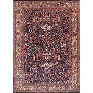 Alfombra de Lana Anudada a Mano Azul Aalam Paem-604 con Patrón Floral Rectangular de 9x12 para Sala de Estar, Ideal para Adolescentes - Product Image 1