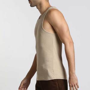 NAPA INDUSTRIES Débardeur tricoté sans manches col en V beige personnalisé avec logo imprimé pour homme, couleur unie décontractée en polyester/coton à séchage rapide - Product Image 3