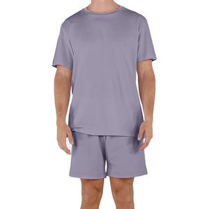 Ensemble complet de chemises et shorts décontractés d'été à séchage rapide, brodés, à motif uni, épaules tombantes, manches courtes et shorts pour hommes - Product Image 1