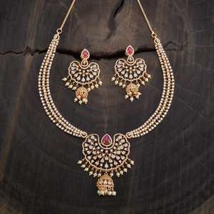 Women's Short Zinc Alloy Zircon Tassel <b>Necklace</b> with Green <b>Ruby</b> Stones for Wedding Occasions - Product Image 2