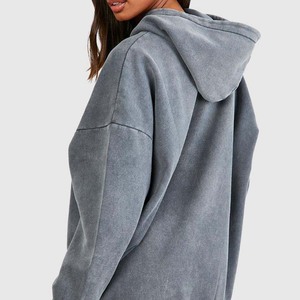 Ligero lavado ácido Vintage desteñido desgastado mujeres sudadera de gran tamaño poliéster algodón invierno Casual patrón sólido - Product Image 5