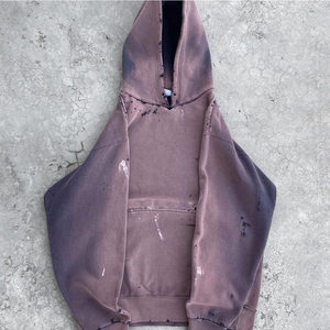 OEM sweat à capuche vierge délavé à l'acide vintage délavé au soleil impression personnalisée sweats à capuche en coton épais pour hommes - Product Image 6